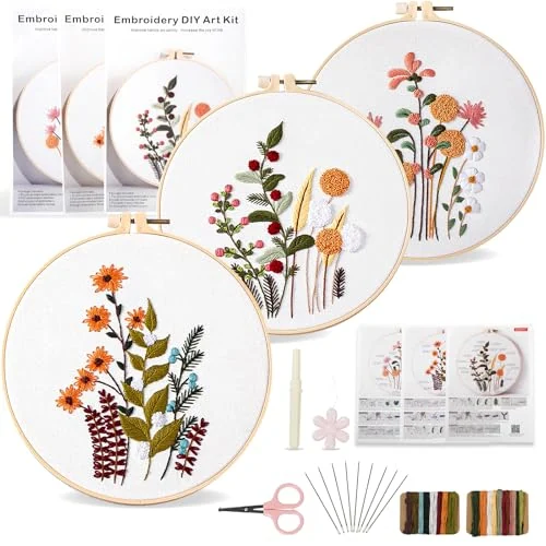 Trois compositions florales à broder — visuel de la référence