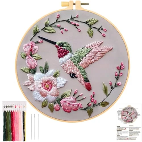 Colibri rose et fleurs — visuel de la référence
