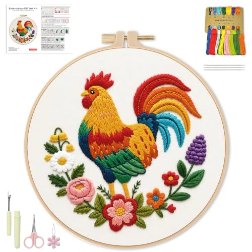 Coq fleuri à broder — visuel de la référence