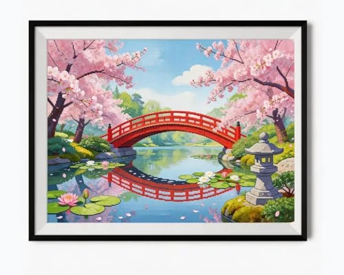 Pont rouge et nénuphars — visuel de la référence