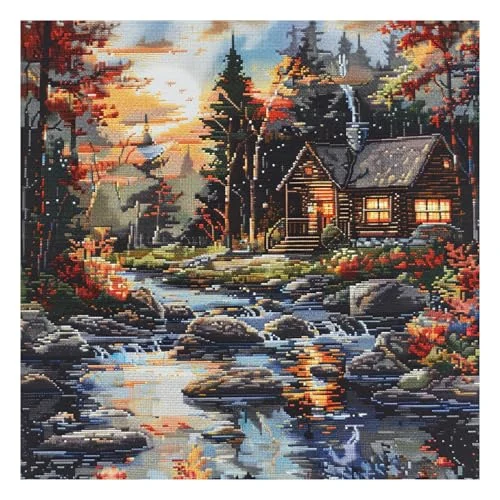 Chalet et ruisseau en forêt — visuel de la référence
